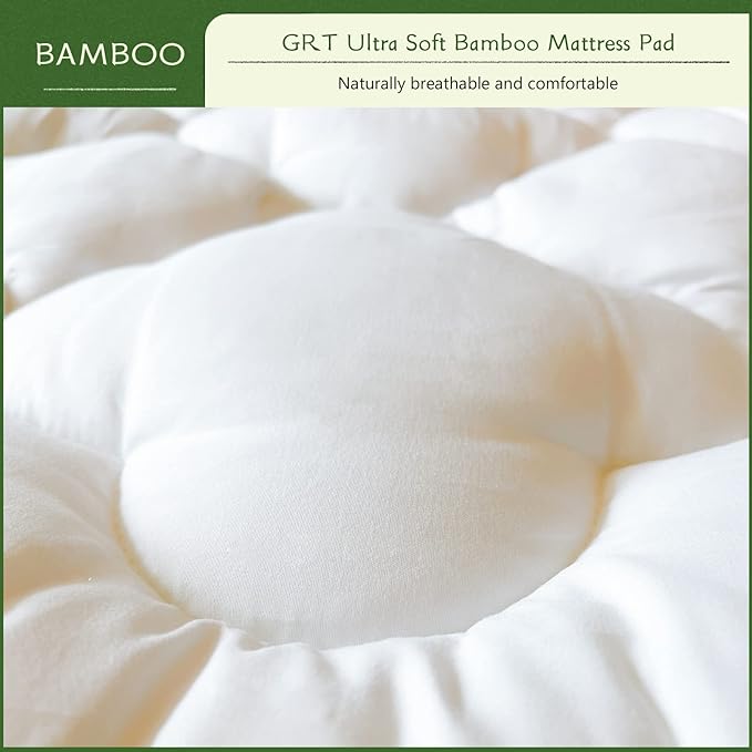 GRT Mattress Pad Cover Rayon from Bamboo King Size, Extra Thick Quilted Fitted - Image 2
