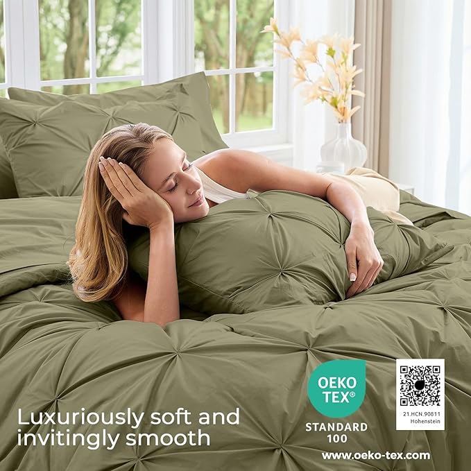 Sasttie California King Comforter Set, 7-Piece Bed in a Bag, Pintuck Bedding - Image 3