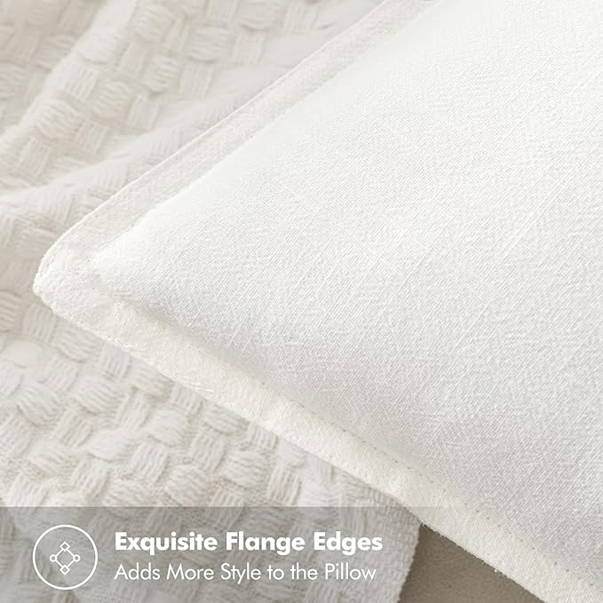 MIULEE Decorative Linen Euro Sham Pillow Covers 24x24 Cream White Boho - Image 2