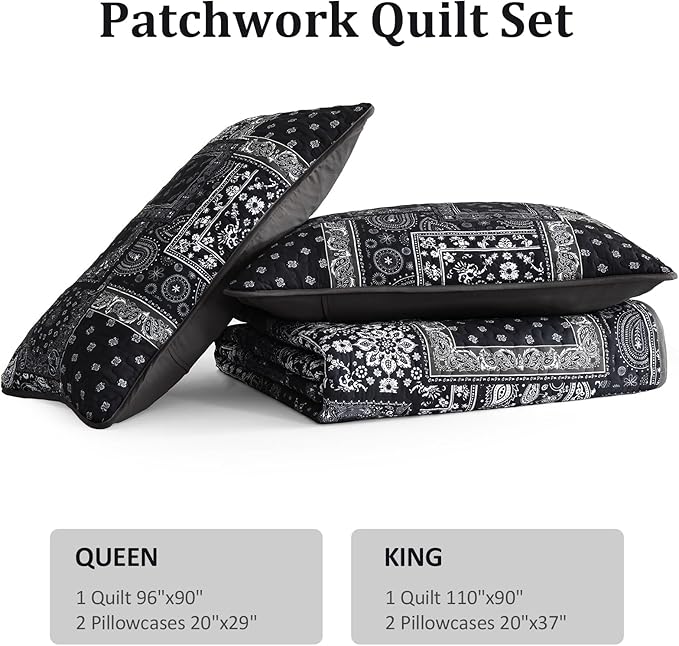 Cottolester Boho Patchwork Quilt Set King Size, Paisley Floral Bedding Set Soft - Image 7