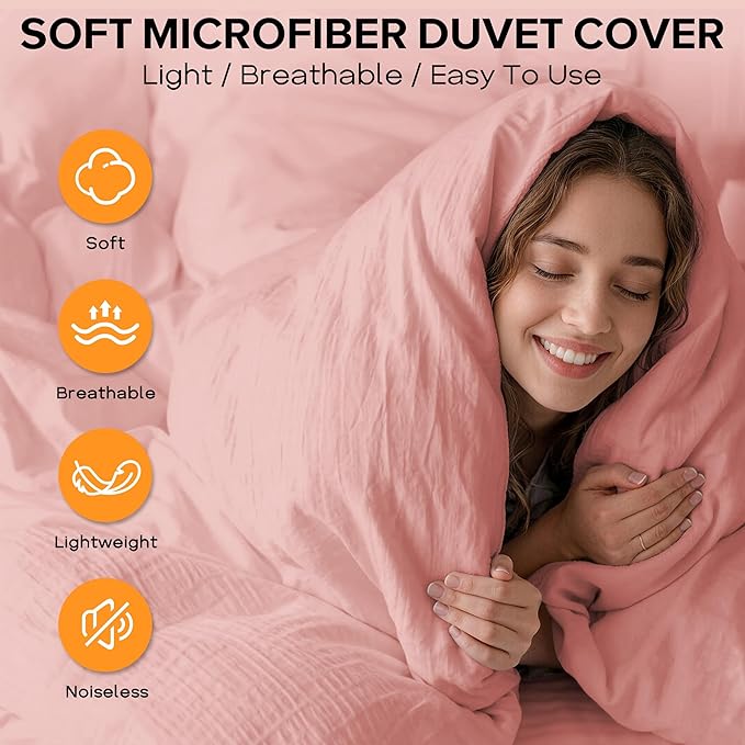 Cozyide Pink Duvet Cover Queen Size, 3 Pieces Bedding Duvet Covers, Soft - Image 4