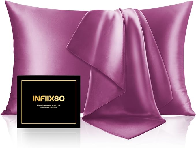 INFIIXSO Silk Pillow Cases 2 Pack Standard Size, Ultra Smooth & Soft Mulberry by INFIIXSO