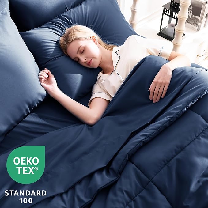 CozyLux Oversized Queen Comforter Sets Navy Blue, 7 Pieces Bed in a Bag - Image 3