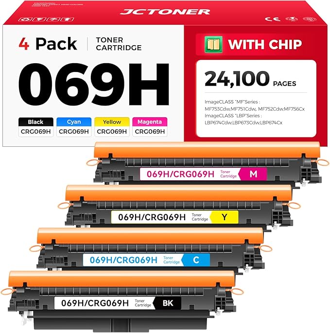 069H 069 Toner Cartridge Set 4-Pack MF753Cdw High Capacity Replacement for Canon 069H 069 Toner Compatible with Canon Color imageCLASS MF753Cdw MF751Cdw LBP674Cdw Printer Ink Black Cyan Magenta Yellow-DeskoryOffice