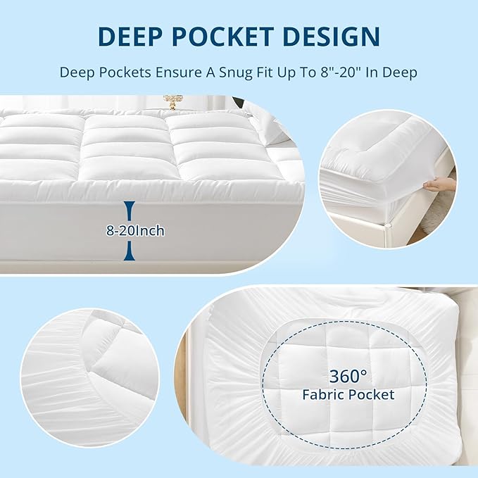 YUGYVOB Mattress Pad Extra Thick, and Breathable Twin Mattress Topper 8-21" - Image 6