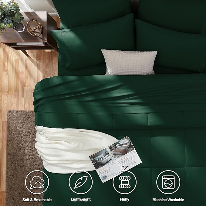 CozyLux Queen Comforter Set Emerald Green, 7 Pieces Bed in a Bag, All Season - Image 2