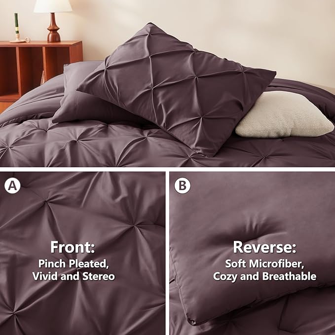 CozyLux King Size Comforter Set Cocoa Powder, 7 Pieces Pintuck Bed in A Bag - Image 3