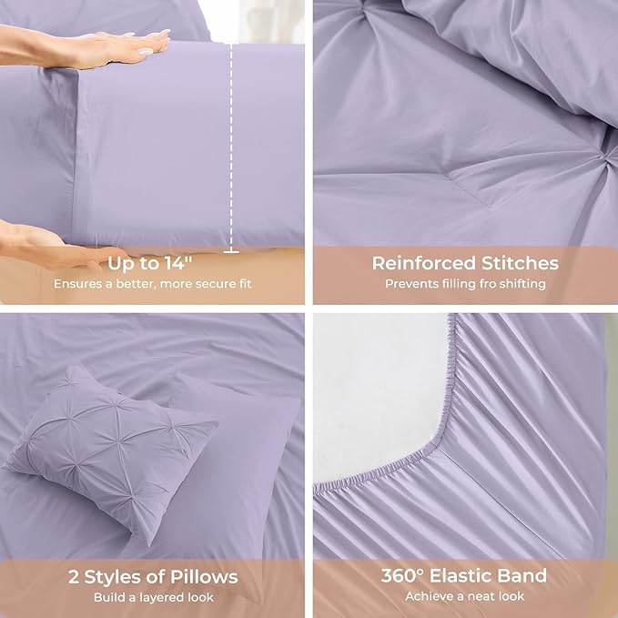 Sasttie Queen Comforter Set, 7-Piece Bed in a Bag, Pintuck Bedding Sets - Image 5