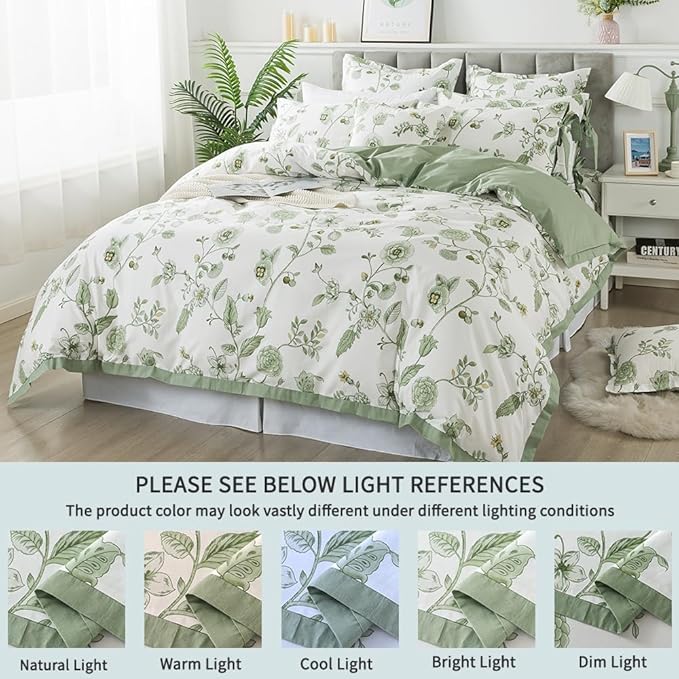 FADFAY Green Duvet Cover Set Full Floral Bedding 100% Cotton Shabby Vintage - Image 7