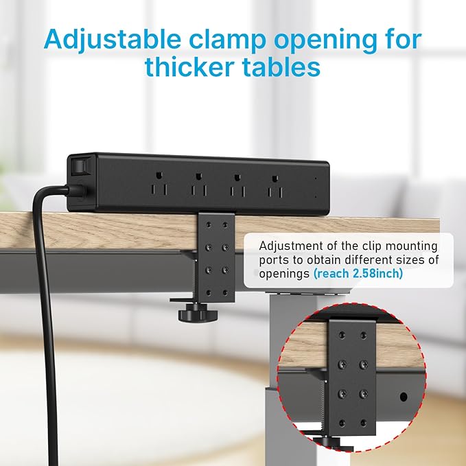 CCCEI Desk Outlet Station 45W USB C Port. 12 Outlet Desktop Clamp Power Strip Surge Protector 4800J with Switch. Nightstand Office Standing Desk Accessories Fit Thicker Table Edge or Screw Mount, 10FT-DeskoryOffice