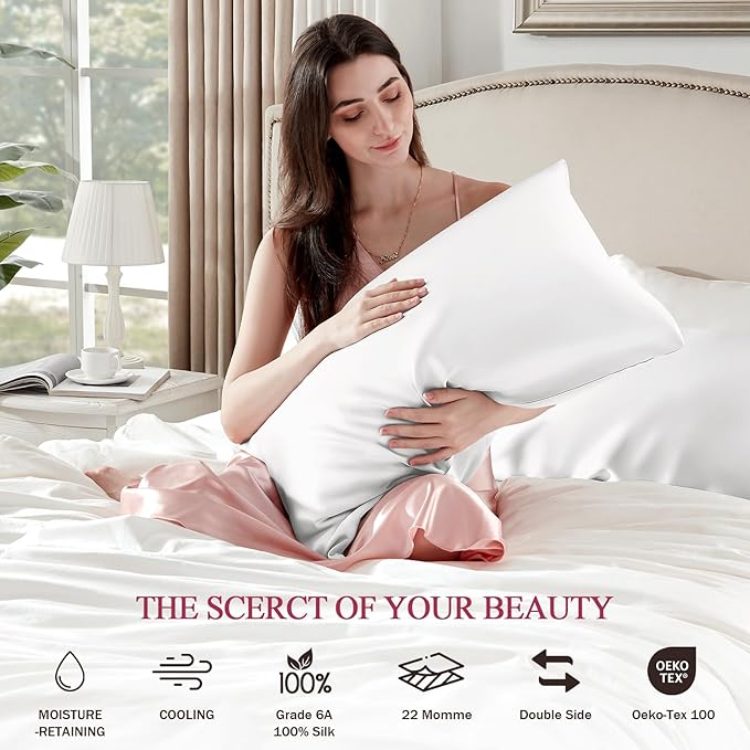 100% Silk Pillow Cases 2 Pack Standard Size Mulberry Silk Pillowcase Set of 2 - Image 6