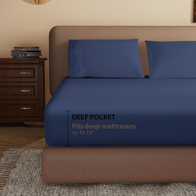 100% Egyptian Cotton Fitted Sheet Full Size, 600 Thread Count, Soft & Elastic - Image 3