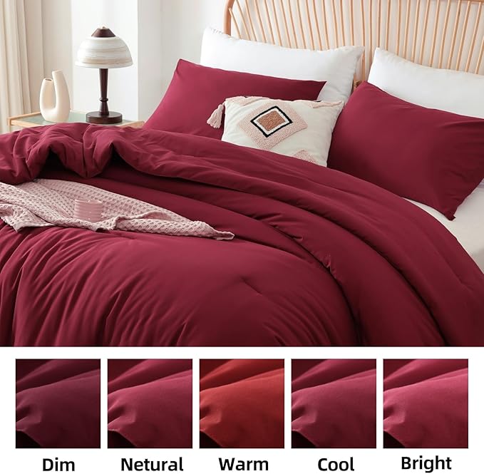 ROSGONIA King Size Comforter Set Dark Red - Image 8