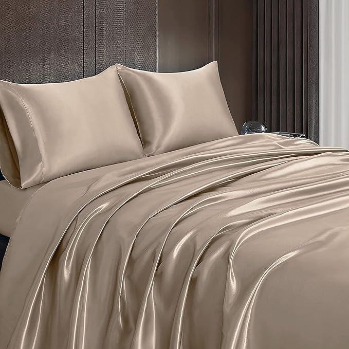 Homiest Taupe Satin Queen Top Sheet and Flat Sheet - Image 6