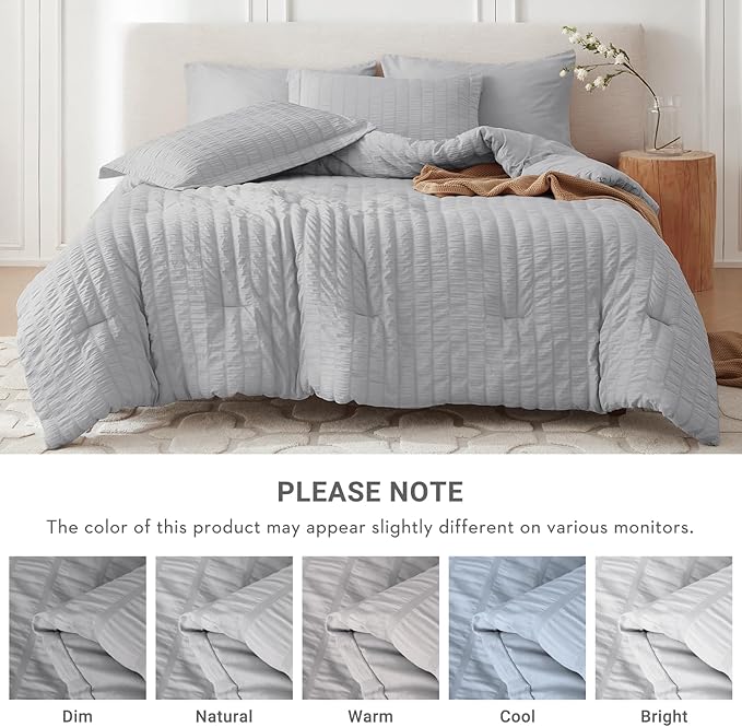 MUXHOMO 5 Pieces Twin Comforter Set, Seersucker Bed in a Bag Twin Size - Image 5