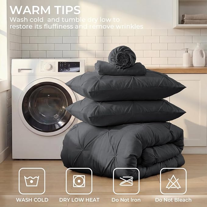 Sasttie Twin Comforter Set, 5-Piece Bed in a Bag, Pintuck Bedding Sets - Image 9