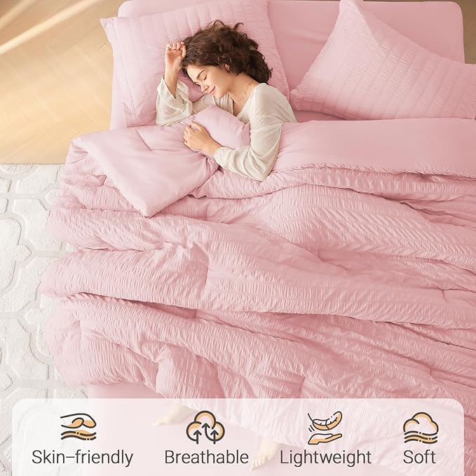 MUXHOMO 5 Pieces Twin XL Comforter Set, Seersucker Bed in a Bag Twin XL Size - Image 2