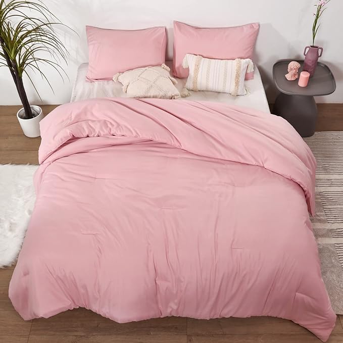 ROSGONIA Pink California King Comforter Set - Image 6