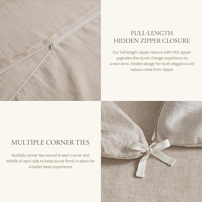 DAPU 100% Linen Duvet Cover Twin 2PCs, Pure Natural French Flax Linen Duvet - Image 6