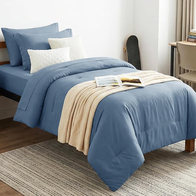 CozyLux Twin XL Comforter Set Grayish Blue, 5 Pieces Bed in a Bag Twin Extra by CozyLux