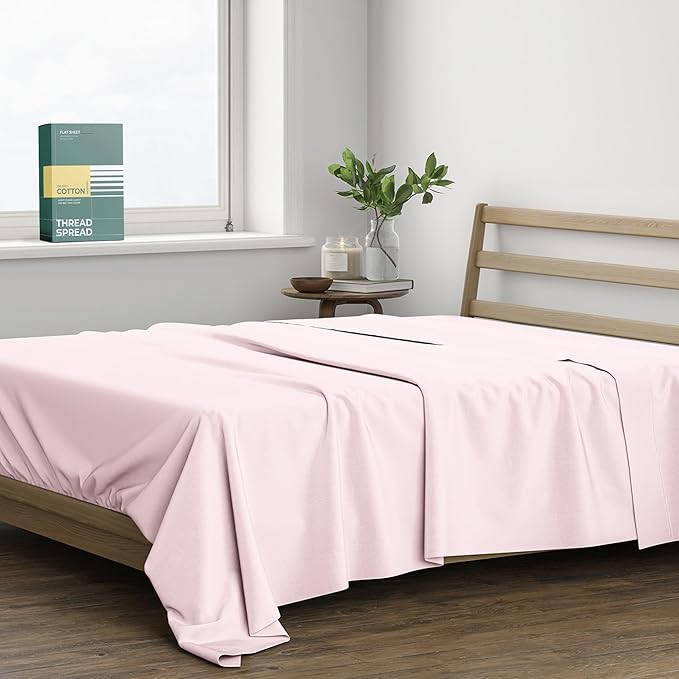 THREAD SPREAD 100% Organic Cotton Percale Flat Sheet Queen Size by THREADSPREAD