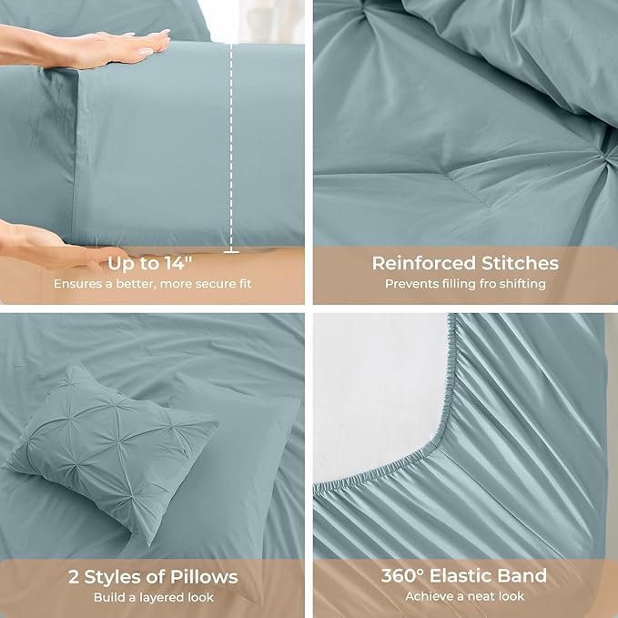 Sasttie Full Size Comforter Set, 7-Piece Bed in a Bag, Pintuck Bedding Sets - Image 5