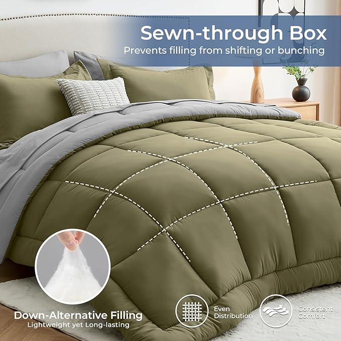 Sasttie Twin XL Comforter Set, 5 Pieces Reversible Twin XL Bed in a Bag - Image 4