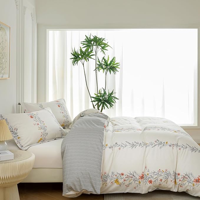 OAITE Duvet Cover Set Twin Size Floral Pattern Ultra Soft 100% Cotton Duvet - Image 3