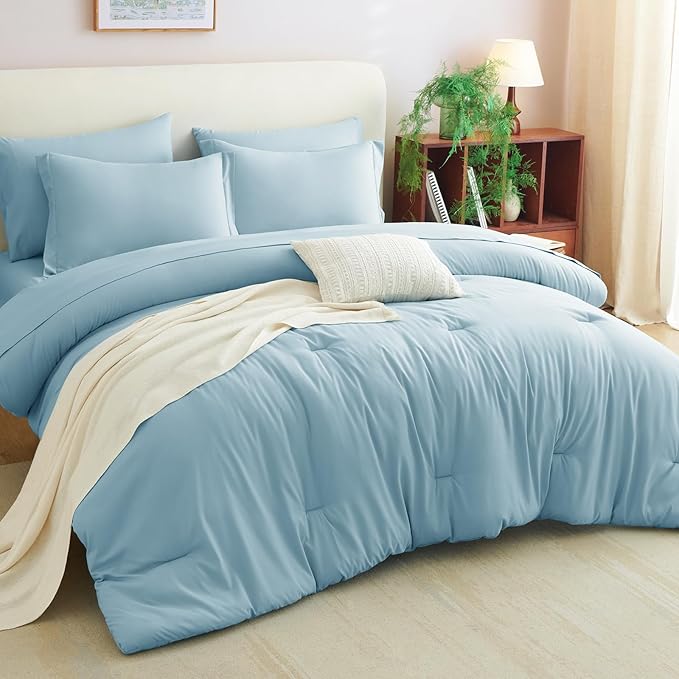 CozyLux Full Size Comforter Sets Light Blue, 7 Pieces Bed in a Bag Full - Image 9