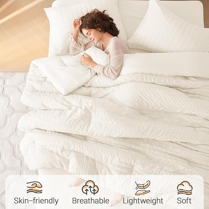 MUXHOMO 5 Pieces Twin Comforter Set, Seersucker Bed in a Bag Twin Size - Image 2