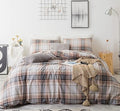 SUSYBAO Brown Tartan Duvet Covr King 100% Cotton 3 Pcs Set 1 Khaki Buffalo by SUSYBAO