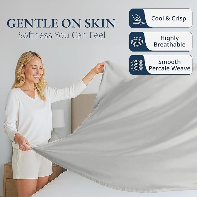 Lane Linen 100% Organic Cotton Queen Size Flat Sheet Only - Image 3