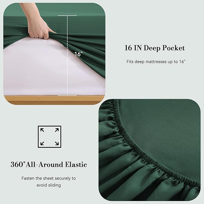 King Sheet Set 4 Piece, Wrinkle Free, Oeko-Tex Certified Bedsheets，Olive Green - Image 3