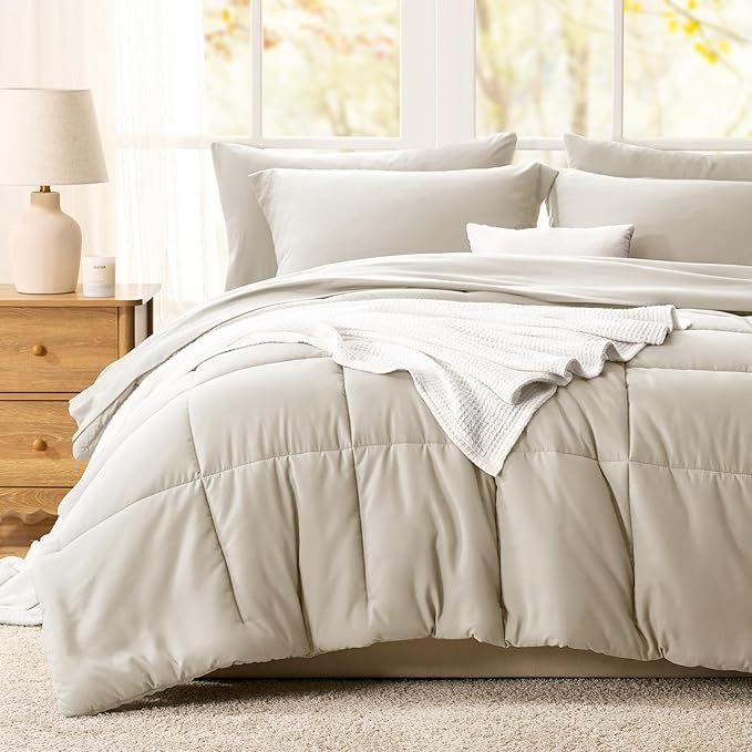 CozyLux King Size Comforter Set Oatmeal - Image 8