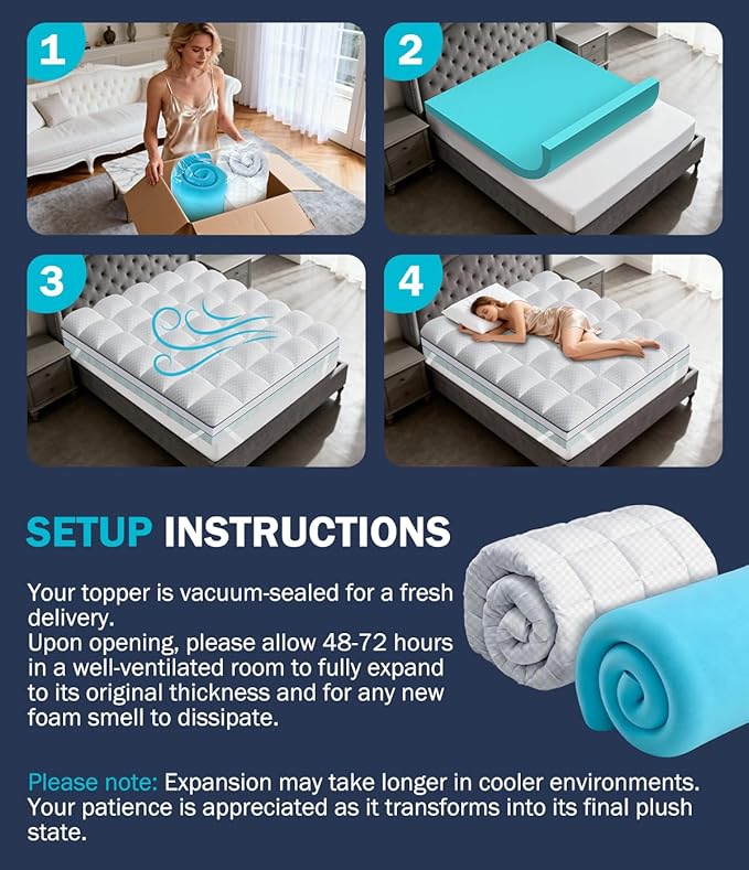 Dual Layer 4 Inch Memory Foam Mattress Topper Twin XL, College Dorm Room - Image 9