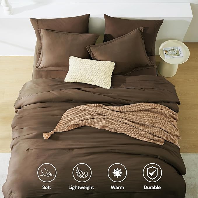 WRENSONGE King Size Comforter Set- 7 Pieces Soft Chocolate Brown Bed in a Bag - Image 3