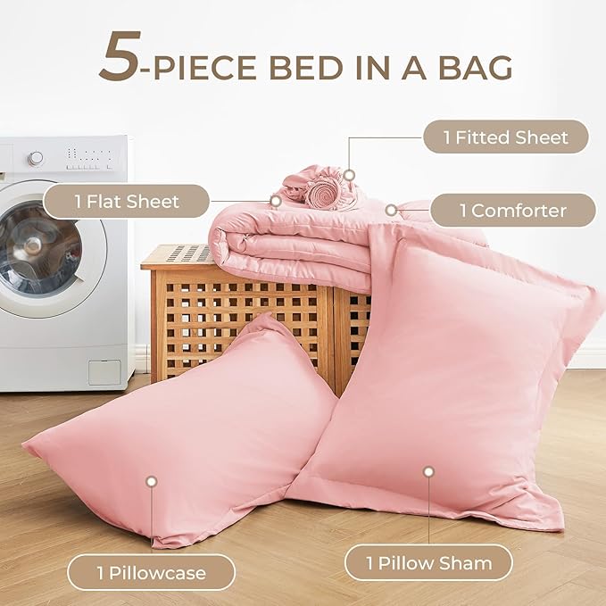 Sasttie Twin Comforter Set, 5 Pieces Bed in a Bag Twin, Complete Bedding Set - Image 6