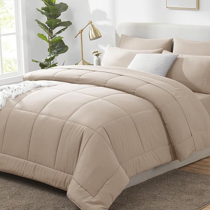 CozyLux King Size Comforter Set Wheat, 7 Pieces Bed in a Bag, Wheat Comforter by CozyLux