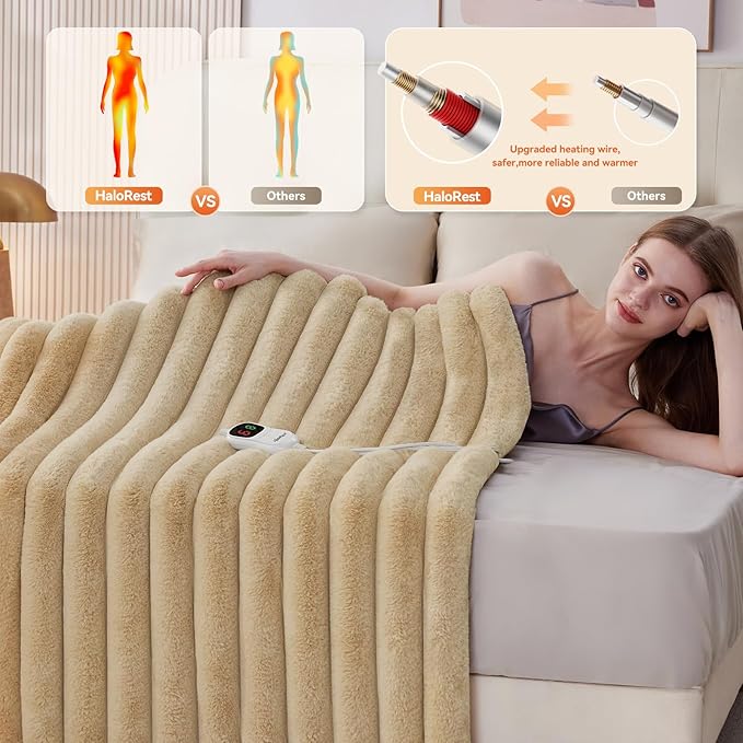 Heated Throw Blanket, Faux Fur Cozy Heating Blanket - Image 2