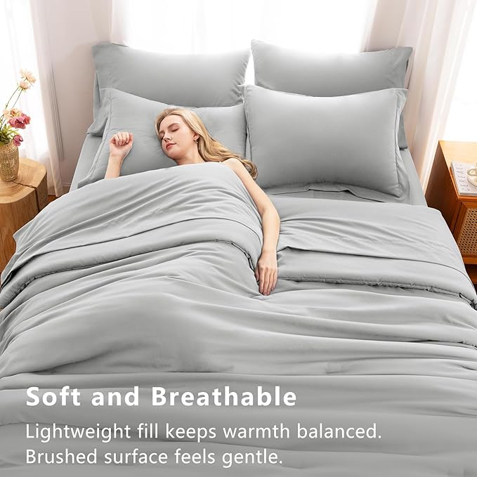 CozyLux Full Size Comforter Sets Light Grey, 7 Pieces Bed in a Bag Full - Image 5