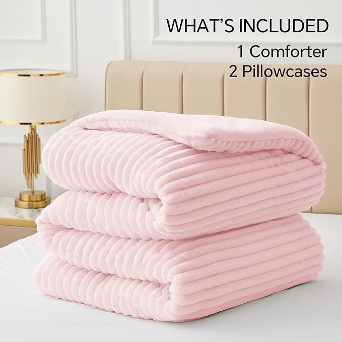 BEDELITE Fleece Full Comforter Set -Super Soft & Warm Fluffy Cherry Blossom - Image 6
