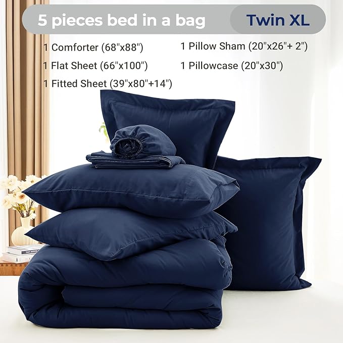 MUXHOMO 5 Pieces Twin XL Comforter Set, Soft Bed in a Bag Twin XL Size - Image 4