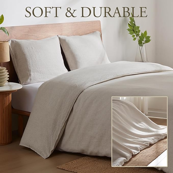 DAPU 100% Linen Duvet Cover Full 3PCs, Pure Natural French Flax Linen Duvet - Image 3