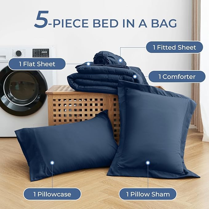 Sasttie Twin XL Comforter Set, 5 Pieces Twin XL Bed in a Bag, Complete Bedding - Image 4
