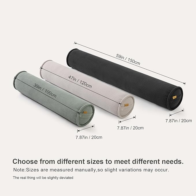 Long Bolster Pillow for Bed – Soft Corduroy Body Pillow for Adults, Ergonomic Full-Length Support for Better Sleep,59 x 7.87 Inches,Grey Green