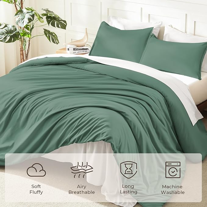 Litanika Comforters Full Size Haze Green, 3 Pieces Lightweight Solid Bedding - Image 3