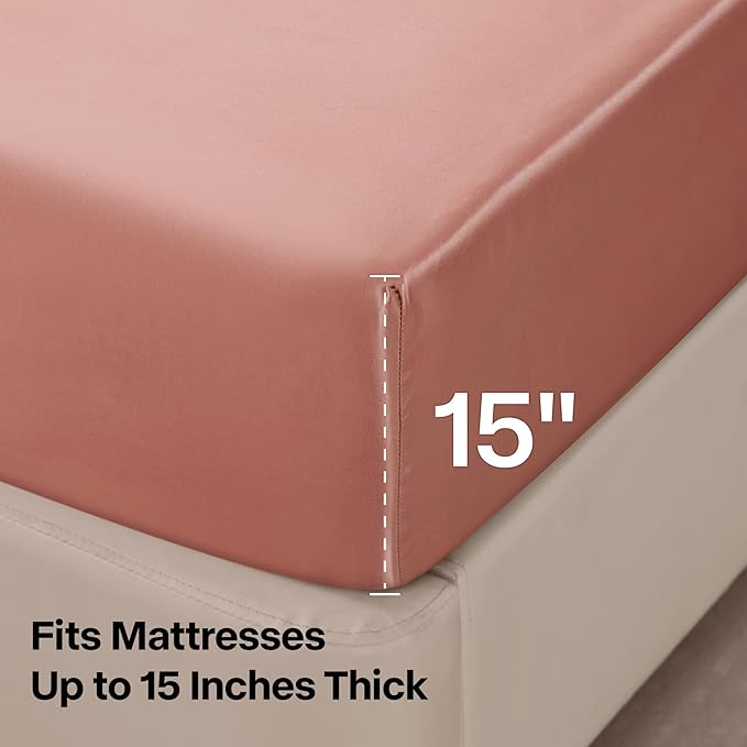 BEDELITE Satin Sheets Full Size Bed Set, Luxury Soft Rose Pink Silky Sheets - Image 5
