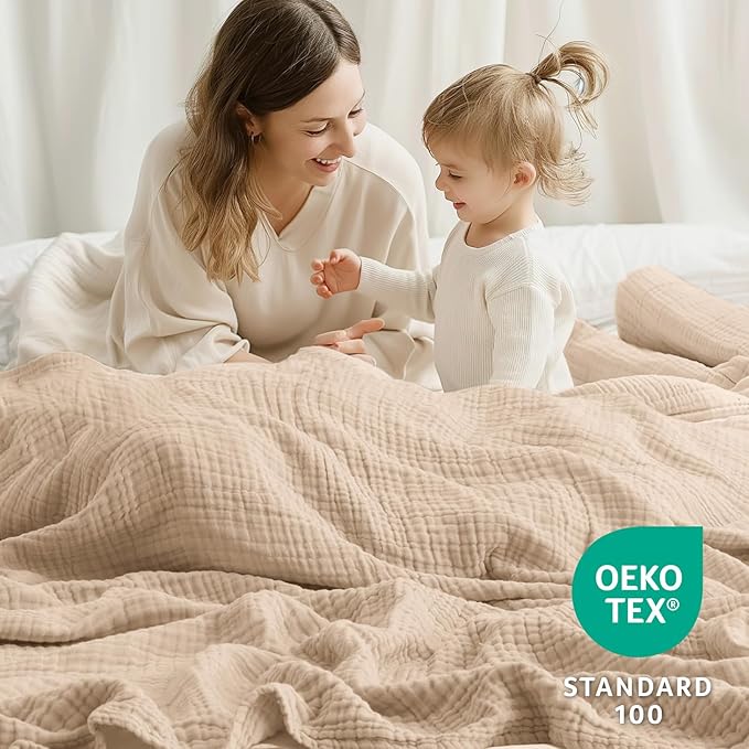 100% Cotton Muslin Blanket Queen 90" x 90", 6 Layers Breathable and Lightweight - Image 6