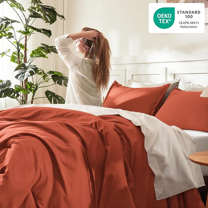 Litanika Comforter King Size Bed Set Burnt Orange, 3 Pieces Terracotta Boho - Image 4