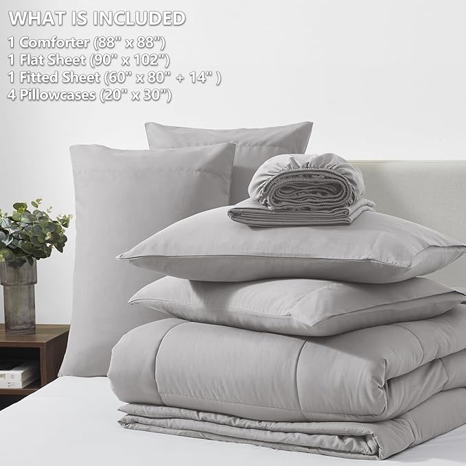 CozyLux Queen Comforter Set French Grey, 7 Pieces Bed in a Bag, All Season - Image 6